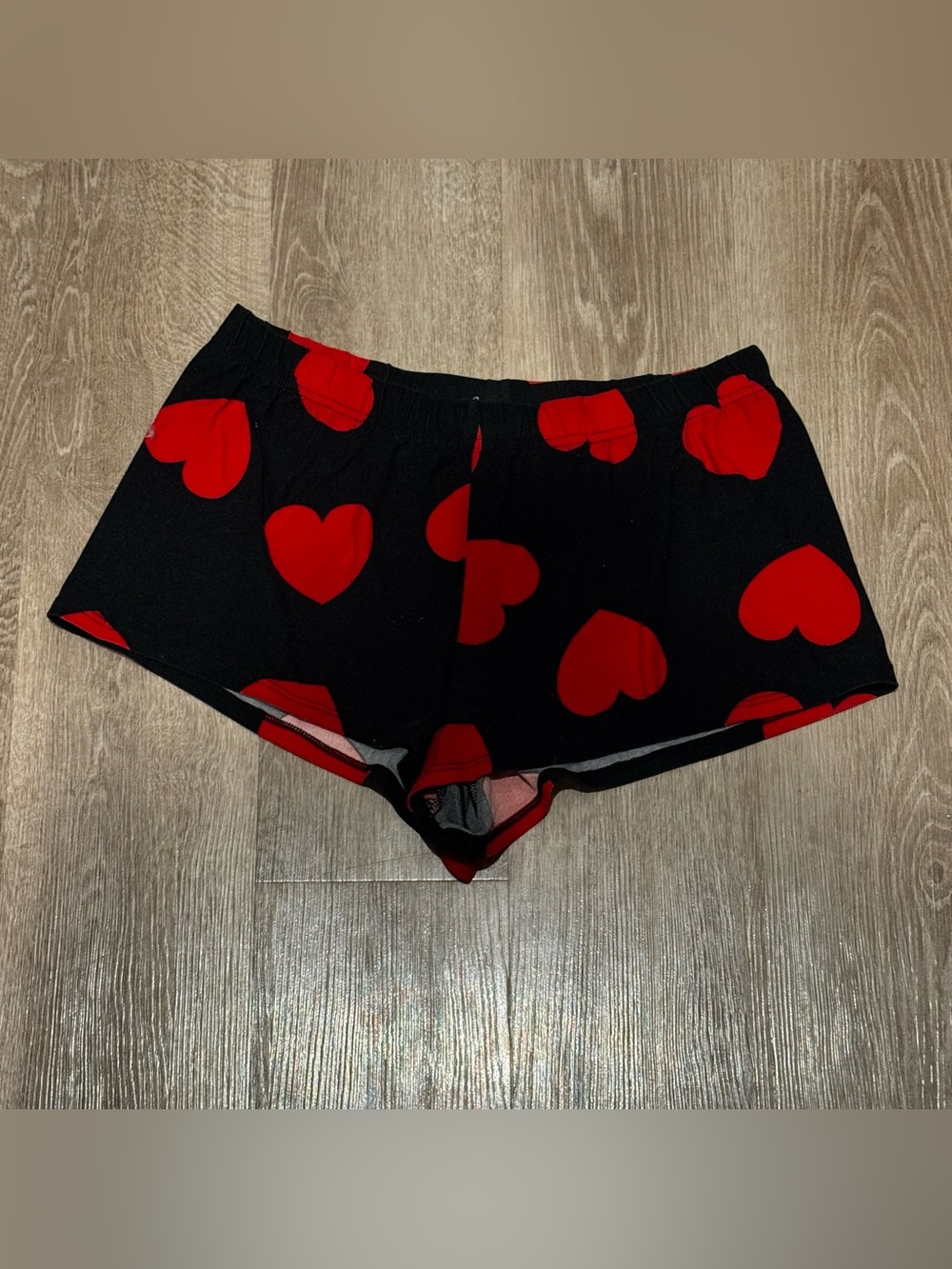 Women's Black Sleep Shorts with Red Heart Print